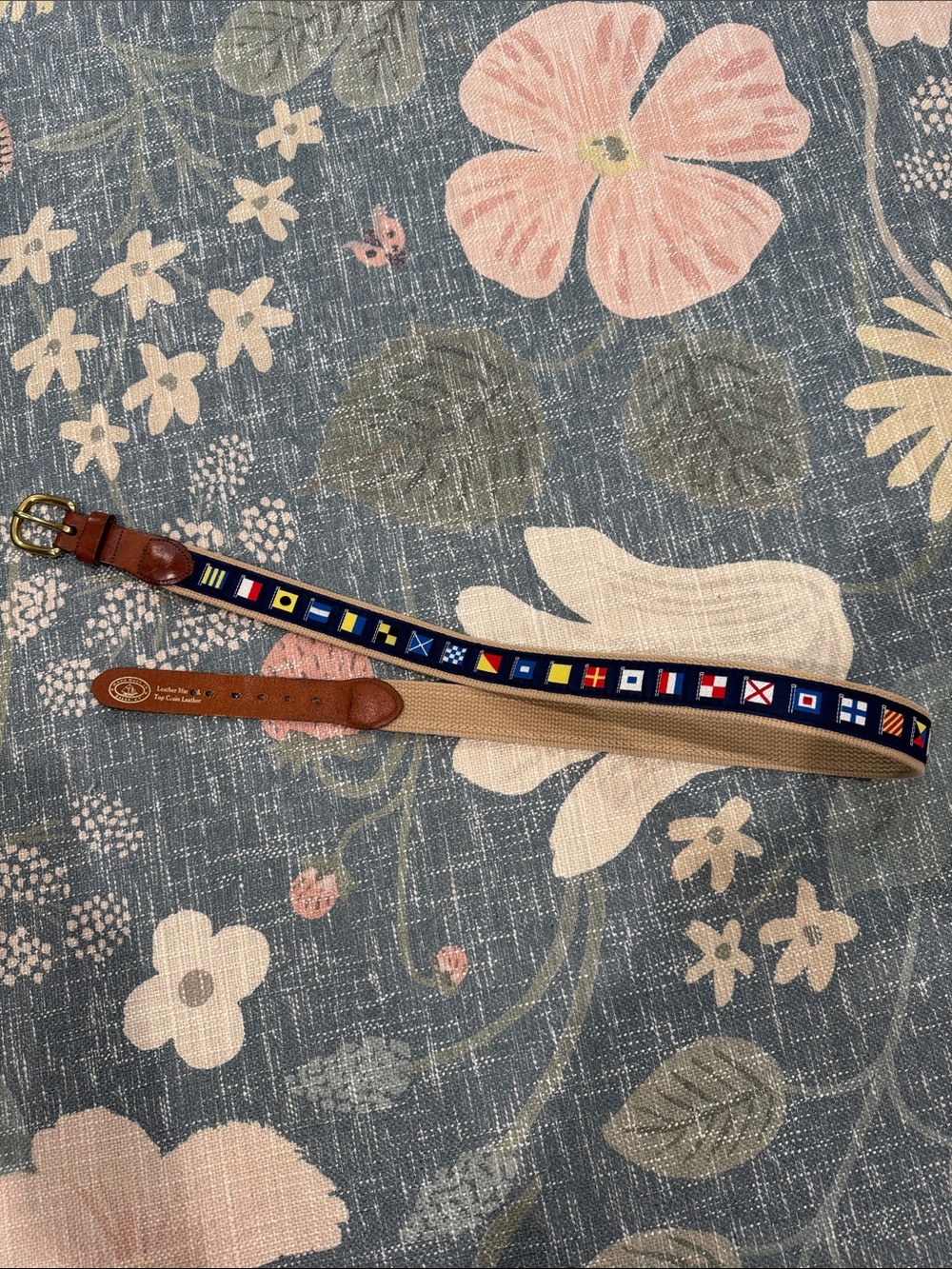 Vintage Canvas Flag Belt Made In Connecticut With Nautical Flag Design